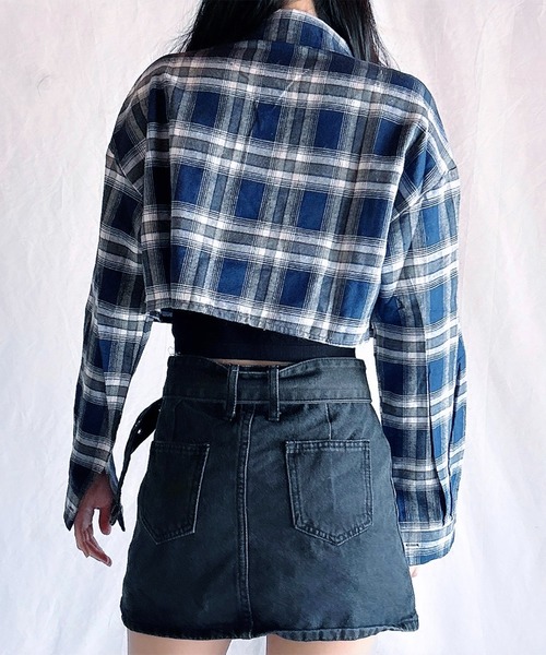 Chick(チック)の「Check Short Shirt / チェックショート丈シャツ(シャツ/ブラウス・レディース・ネイビー系/ブラック系/グリーン・FREE)」の11枚目の写真