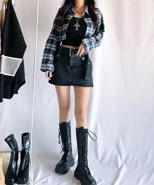 Chick(チック)の「Check Short Shirt / チェックショート丈シャツ(シャツ/ブラウス・レディース・ネイビー系/ブラック系/グリーン・FREE)」の12枚目の写真