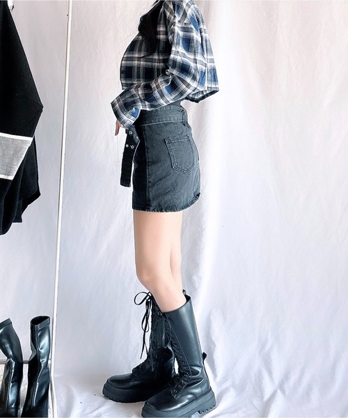 Chick(チック)の「Check Short Shirt / チェックショート丈シャツ(シャツ/ブラウス・レディース・ネイビー系/ブラック系/グリーン・FREE)」の13枚目の写真