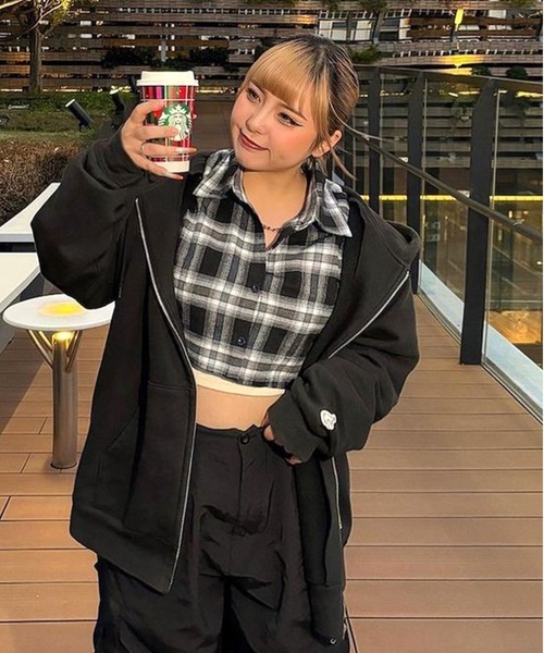 Chick(チック)の「Check Short Shirt / チェックショート丈シャツ(シャツ/ブラウス・レディース・ネイビー系/ブラック系/グリーン・FREE)」の14枚目の写真