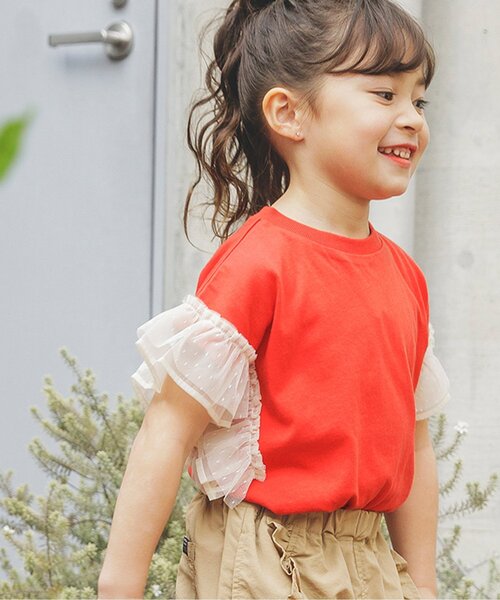 BREEZE（ブリーズ）の「チュールフリルTシャツ（Tシャツ/カットソー・キッズ・レッド/サックスブルー/チャコール・90/100/110/120/80/130/140）」の3枚目の写真