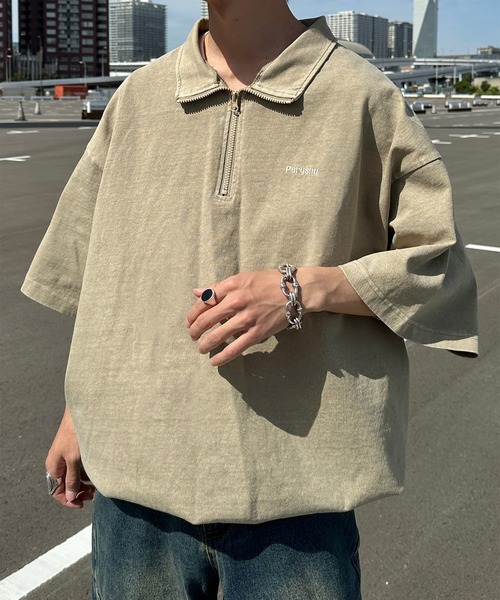 Perushu(ペルーシュ)の「ピグメントハーフジップ(Tシャツ/カットソー・メンズ・ダークパープル/ブラック/ブルー/ベージュ・MEDIUM/LARGE)」の2枚目の写真