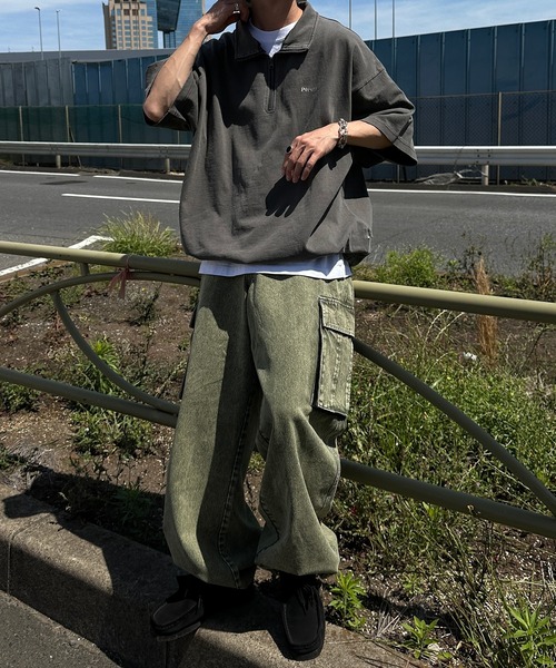 Perushu(ペルーシュ)の「ピグメントハーフジップ(Tシャツ/カットソー・メンズ・ダークパープル/ブラック/ブルー/ベージュ・MEDIUM/LARGE)」の6枚目の写真