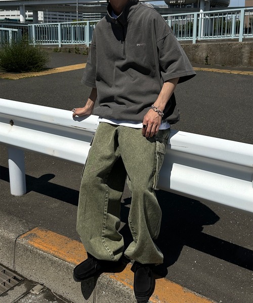 Perushu(ペルーシュ)の「ピグメントハーフジップ(Tシャツ/カットソー・メンズ・ダークパープル/ブラック/ブルー/ベージュ・MEDIUM/LARGE)」の7枚目の写真