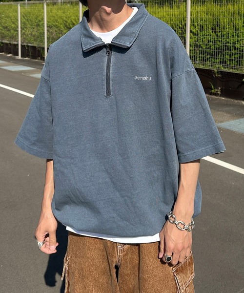 Perushu(ペルーシュ)の「ピグメントハーフジップ(Tシャツ/カットソー・メンズ・ダークパープル/ブラック/ブルー/ベージュ・MEDIUM/LARGE)」の19枚目の写真