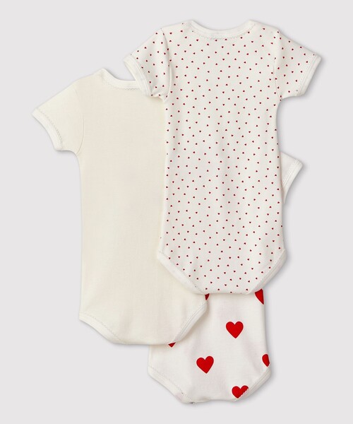 PETIT BATEAU（プチバトー）の「ハートプリント半袖ボディ３枚組（ロンパース・キッズ・その他・12MONTH/24MONTH/6MONTH/18MONTH）」の2枚目の写真
