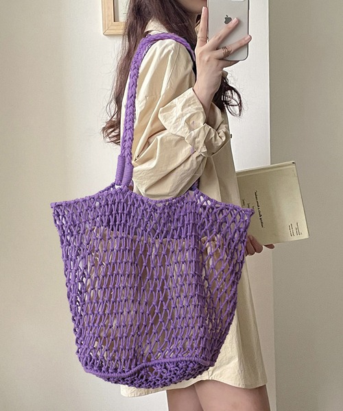 MAISON BREEZE（メゾンブリーズ）の「【MAISON BREEZE】メッシュトートバッグ KNF019（トートバッグ・レディース・パープル/イエロー/ホワイト/グリーン/ブラック・FREE）」の4枚目の写真