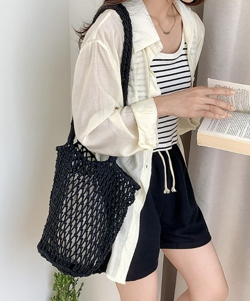 MAISON BREEZE（メゾンブリーズ）の「【MAISON BREEZE】メッシュトートバッグ KNF019（トートバッグ・レディース・パープル/イエロー/ホワイト/グリーン/ブラック・FREE）」の2枚目の写真