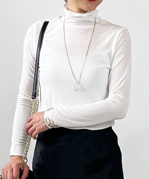 PICCIN（ピッチン）の「シャイニータートルネックカットソー（Tシャツ/カットソー・レディース・オリーブ/ブラック/オフホワイト・M）」の4枚目の写真