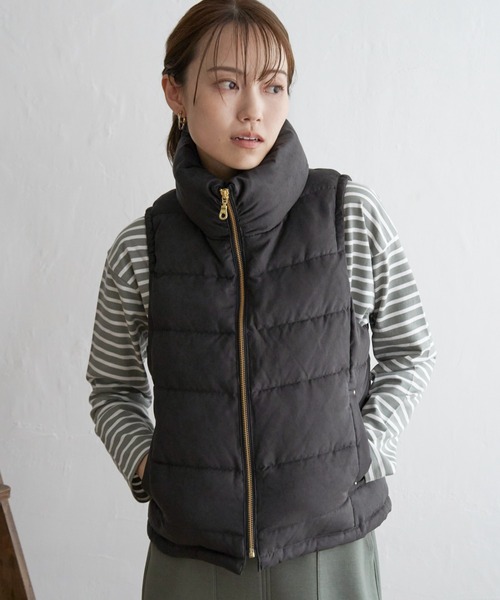 ikka（イッカ）の「細コールボリューム襟ベスト（ダウンベスト・レディース・チャコールグレー/ベージュ・M/L/S）」の7枚目の写真