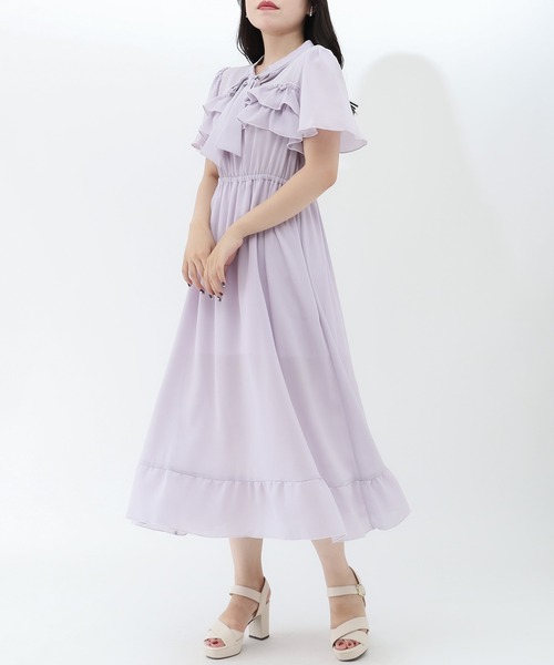 ASTORIA ODIER（アストリアオディール）の「前身フリルリボンタイワンピース（ワンピース・レディース・ピンクベージュ/ブラック/ラベンダー・MEDIUM）」の21枚目の写真