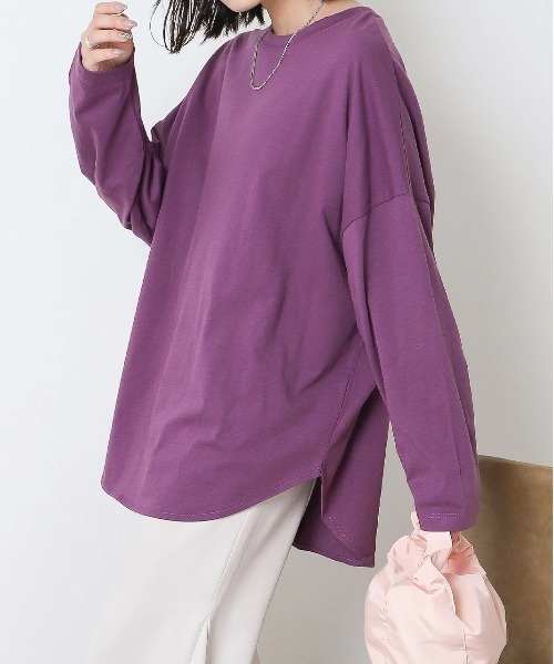 ad thie(アドティエ)の「ラウンドスリット チュニック ロングTシャツ(Tシャツ/カットソー・レディース・ダークブラウン/オフホワイト/パープル/ブラック/ライトグリーン/ベージュ/チャコール/ブラウン・FREE)」の8枚目の写真