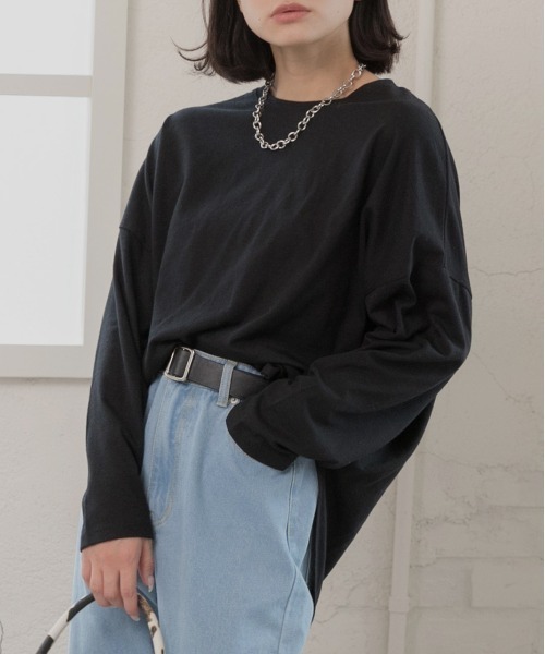 ad thie(アドティエ)の「ラウンドスリット チュニック ロングTシャツ(Tシャツ/カットソー・レディース・ダークブラウン/オフホワイト/パープル/ブラック/ライトグリーン/ベージュ/チャコール/ブラウン・FREE)」の18枚目の写真