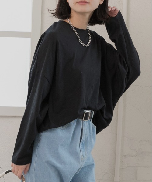 ad thie(アドティエ)の「ラウンドスリット チュニック ロングTシャツ(Tシャツ/カットソー・レディース・ダークブラウン/オフホワイト/パープル/ブラック/ライトグリーン/ベージュ/チャコール/ブラウン・FREE)」の19枚目の写真