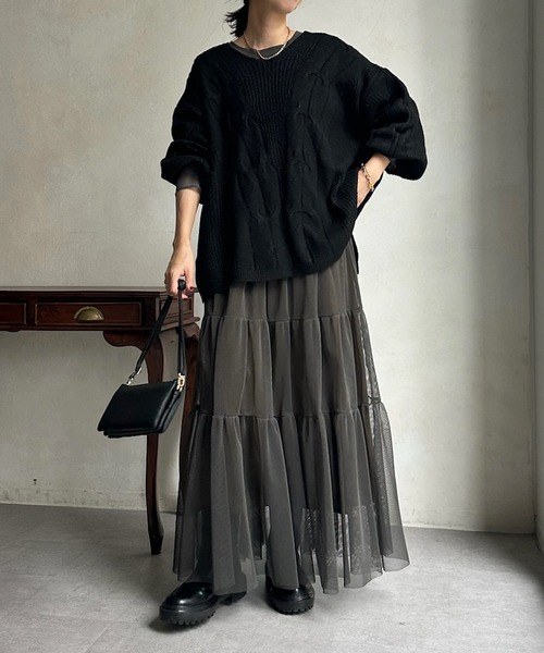 DouDou（ドゥドゥ）の「【新色追加】ケーブルチュニック（ニット/セーター・レディース・チャコールグレー/ベージュ/カーキ/ブラック・FREE）」の13枚目の写真