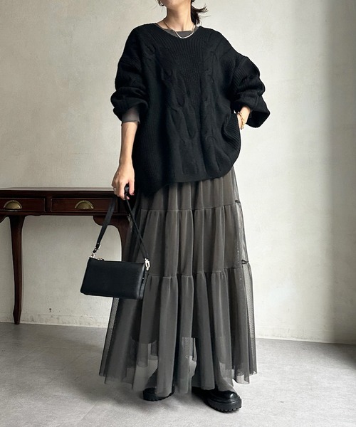 DouDou（ドゥドゥ）の「【新色追加】ケーブルチュニック（ニット/セーター・レディース・チャコールグレー/ベージュ/カーキ/ブラック・FREE）」の12枚目の写真