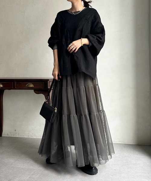 DouDou（ドゥドゥ）の「【新色追加】ケーブルチュニック（ニット/セーター・レディース・チャコールグレー/ベージュ/カーキ/ブラック・FREE）」の11枚目の写真