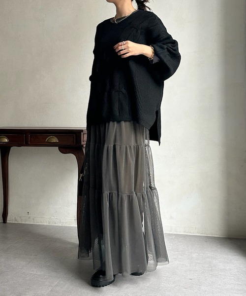 DouDou（ドゥドゥ）の「【新色追加】ケーブルチュニック（ニット/セーター・レディース・チャコールグレー/ベージュ/カーキ/ブラック・FREE）」の10枚目の写真