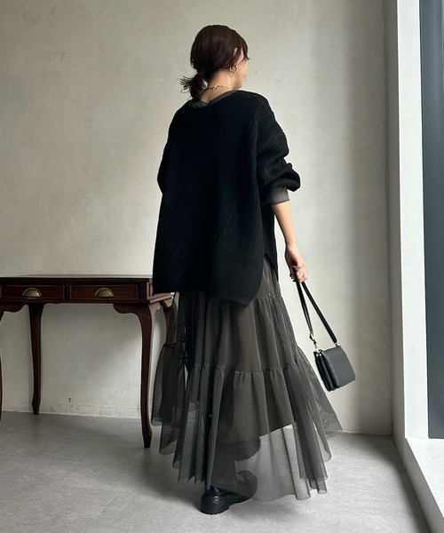 DouDou（ドゥドゥ）の「【新色追加】ケーブルチュニック（ニット/セーター・レディース・チャコールグレー/ベージュ/カーキ/ブラック・FREE）」の9枚目の写真