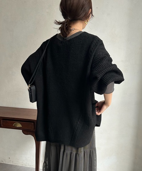 DouDou（ドゥドゥ）の「【新色追加】ケーブルチュニック（ニット/セーター・レディース・チャコールグレー/ベージュ/カーキ/ブラック・FREE）」の5枚目の写真