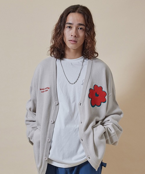 re_k by JUNRED（レクバイジュンレッド）の「re_k by JUNRED / サガラフラワールーズシルエットカーディガン（カーディガン/ボレロ・メンズ・チャコールグレー/ブラウン/ライトグレー・S/M/L）」の3枚目の写真