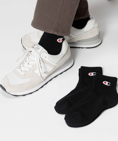 Champion(チャンピオン)の「【Champion】ハーフパイル3ソックスQムジソックス(ソックス/靴下・メンズ・オフホワイト/ブラック・M/L)」の2枚目の写真