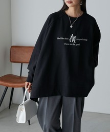 【Anss.me】ドルマンスリーブロゴ刺繍スウェットプルオーバー