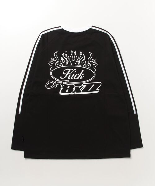 NASTY KICK(ナスティーキック)の「A'GEM/9 × .kom『NASTYKICK/NS+K/ナスティーキック』BxZZ Longsleeve/ライン柄 ファイヤーロゴ長袖Tシャツ(Tシャツ/カットソー・メンズ・ホワイト/ブラック・L)」の10枚目の写真