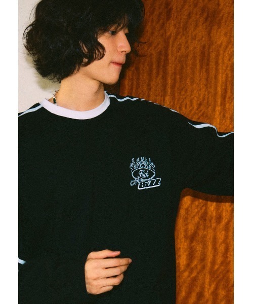 NASTY KICK(ナスティーキック)の「A'GEM/9 × .kom『NASTYKICK/NS+K/ナスティーキック』BxZZ Longsleeve/ライン柄 ファイヤーロゴ長袖Tシャツ(Tシャツ/カットソー・メンズ・ホワイト/ブラック・L)」の15枚目の写真