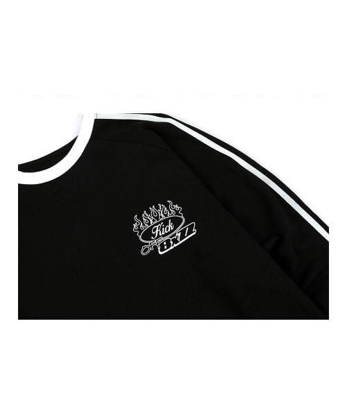 NASTY KICK(ナスティーキック)の「A'GEM/9 × .kom『NASTYKICK/NS+K/ナスティーキック』BxZZ Longsleeve/ライン柄 ファイヤーロゴ長袖Tシャツ(Tシャツ/カットソー・メンズ・ホワイト/ブラック・L)」の7枚目の写真