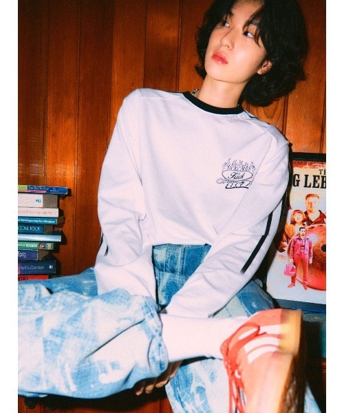 NASTY KICK(ナスティーキック)の「A'GEM/9 × .kom『NASTYKICK/NS+K/ナスティーキック』BxZZ Longsleeve/ライン柄 ファイヤーロゴ長袖Tシャツ(Tシャツ/カットソー・メンズ・ホワイト/ブラック・L)」の13枚目の写真