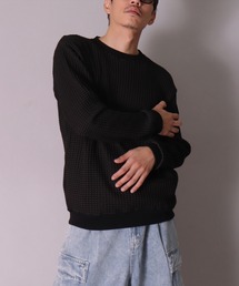 (BE)【ユニセックス】2トーン ビッグ ワッフル スウェット プルオーバー