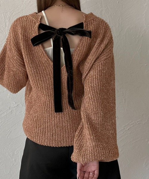 apres jour clair(アプレジュールクレア)の「【apres jour clair】バッグリボンニットチュニック【ZOZOTOWN限定アイテム】(ニット/セーター・レディース・オレンジ/モカ/アイボリー・フリー/X-LARGE)」の2枚目の写真