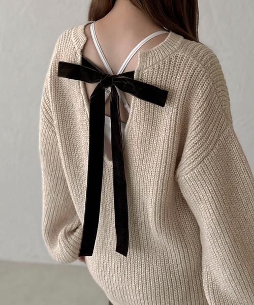 apres jour clair(アプレジュールクレア)の「【apres jour clair】バッグリボンニットチュニック【ZOZOTOWN限定アイテム】(ニット/セーター・レディース・オレンジ/モカ/アイボリー・フリー/X-LARGE)」の3枚目の写真
