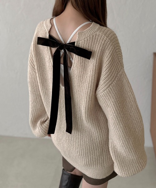 apres jour clair(アプレジュールクレア)の「【apres jour clair】バッグリボンニットチュニック【ZOZOTOWN限定アイテム】(ニット/セーター・レディース・オレンジ/モカ/アイボリー・フリー/X-LARGE)」の4枚目の写真