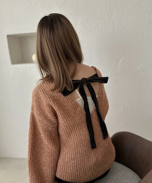 apres jour clair(アプレジュールクレア)の「【apres jour clair】バッグリボンニットチュニック【ZOZOTOWN限定アイテム】(ニット/セーター・レディース・オレンジ/モカ/アイボリー・フリー/X-LARGE)」の6枚目の写真