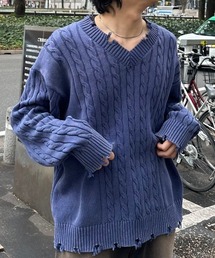 【ARCH by ROARINGWILD】V-NECK WORN SWEATER【アーチ】ブイネックローゲージニット セーター