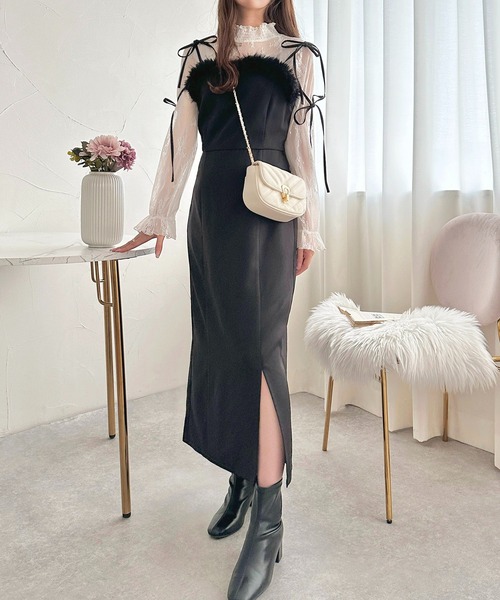 6周年記念アイテム】ふわふわスリットナローキャミワンピース