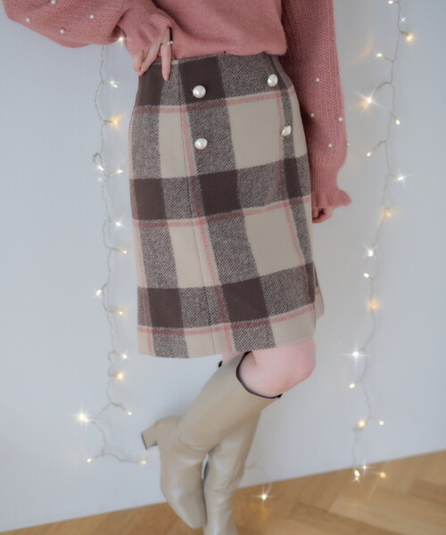 couture brooch（クチュールブローチ）の「◆フェイクパール付台形ミニスカート（スカート・レディース・ブラウン系2/ブルー系1・36/40/42/38）」の3枚目の写真