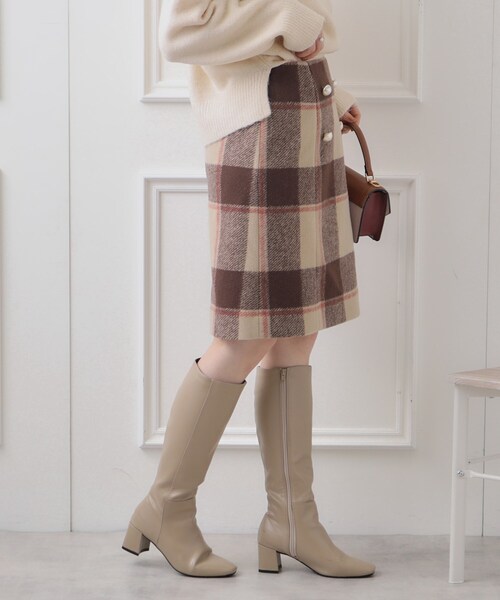 couture brooch（クチュールブローチ）の「◆フェイクパール付台形ミニスカート（スカート・レディース・ブラウン系2/ブルー系1・36/40/42/38）」の9枚目の写真