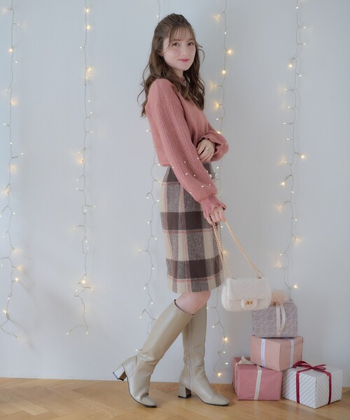 couture brooch（クチュールブローチ）の「◆フェイクパール付台形ミニスカート（スカート・レディース・ブラウン系2/ブルー系1・36/40/42/38）」の12枚目の写真