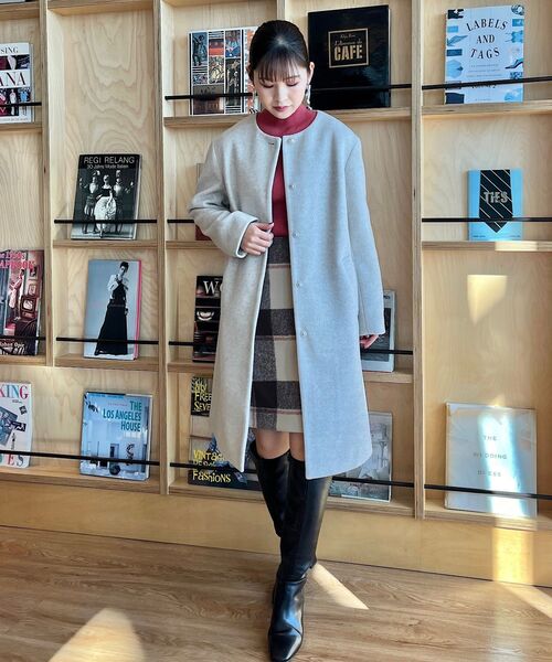 couture brooch（クチュールブローチ）の「◆フェイクパール付台形ミニスカート（スカート・レディース・ブラウン系2/ブルー系1・36/40/42/38）」の15枚目の写真