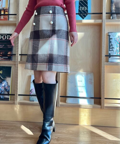 couture brooch（クチュールブローチ）の「◆フェイクパール付台形ミニスカート（スカート・レディース・ブラウン系2/ブルー系1・36/40/42/38）」の18枚目の写真