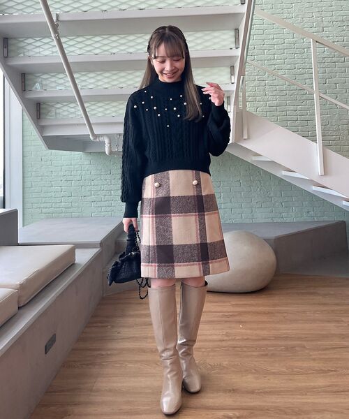 couture brooch（クチュールブローチ）の「◆フェイクパール付台形ミニスカート（スカート・レディース・ブラウン系2/ブルー系1・36/40/42/38）」の19枚目の写真