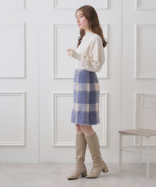 couture brooch（クチュールブローチ）の「◆フェイクパール付台形ミニスカート（スカート・レディース・ブラウン系2/ブルー系1・36/40/42/38）」の21枚目の写真