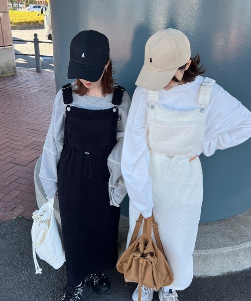 ISOOK（アイスー）の「【ISOOK / アイスー】ボアジャンパースカート / オーバーオール サロペット ZOZOTOWN限定（ジャンパースカート・レディース・アイボリー/ブラック・FREE）」の14枚目の写真