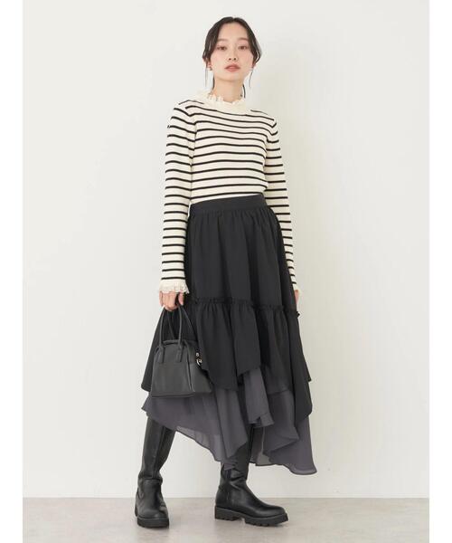 earth music&ecology(アースミュージックアンドエコロジー)の「イレヘムティアードスカート(スカート・レディース・ブラック/ブルー/アイボリー・FREE)」の6枚目の写真