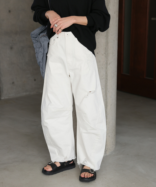 JOURNAL STANDARD（ジャーナルスタンダード）の「サイドカーブクラッシュデニム（デニムパンツ・レディース・サックスブルー/ホワイト・38/36）」の8枚目の写真