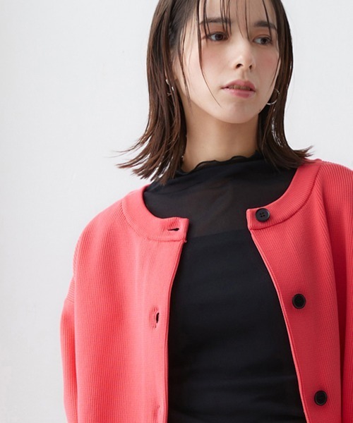 nissen（ニッセン）の「洗える前後２WAYボリューム袖カーディガン【ハンガーで干せる】（カーディガン/ボレロ・レディース・コーラルピンク/イエロー/オフホワイト/グリーン/ブラック・LL/S/M/L）」の5枚目の写真