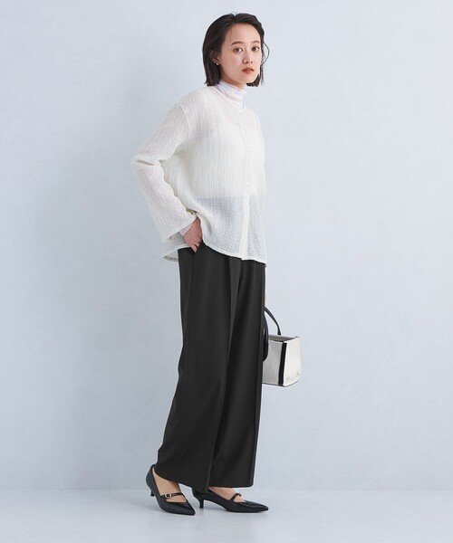 極美品♡グリーンレーベルリラクシング　ノーカラー　ワイドパンツ　ウエストリボン green label relaxing / グリーンレーベル リラクシング